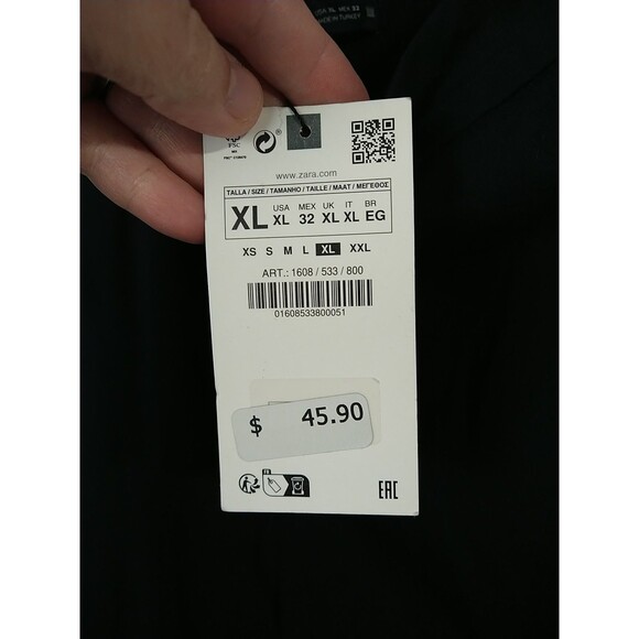 Zara Woman XL Pants Ankle Black Straight Stretch Waist Pocket Officewear - Picture 7 of 12